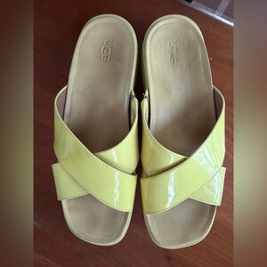 UGG Women’s Yellow Patent Leather Cross-Strap Slide Sandals